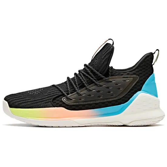ANTA Water Flower 1 Basketball Shoes Men Low-Top Black/Chlorine Blue/Ivory White