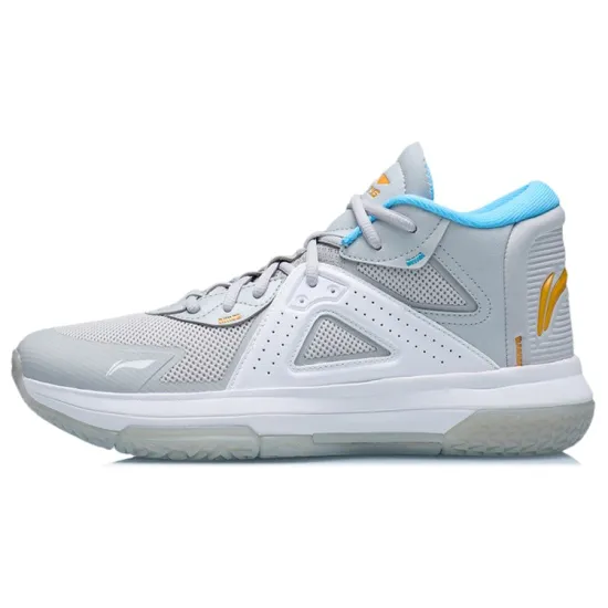 LINING Team Logos Basketball Shoes Men Mid-Top Coin Gray/Standard White