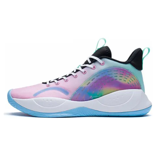 LiNing Magic Cloud Cushioned Slip Resistant Rebound Mid Top Performance Basketball Shoes Pink Blue