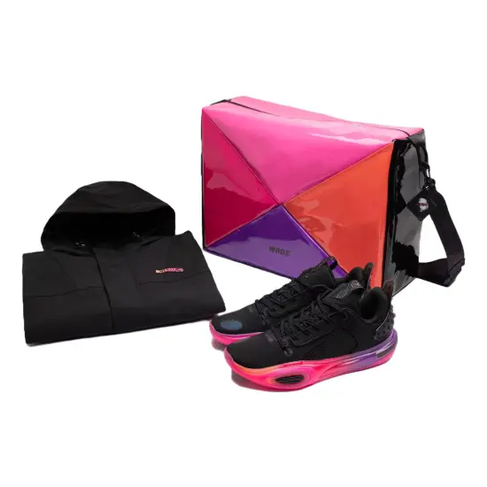 LiNing All City 11 Durable Breathable High Top Basketball Shoes Black Red Sunrise Set