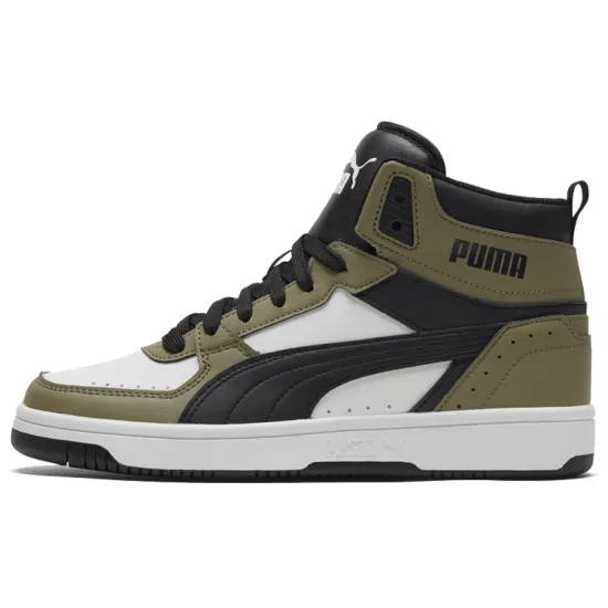 Puma REBOUND Series Basketball Shoes Unisex Mid-top Dark Green/white