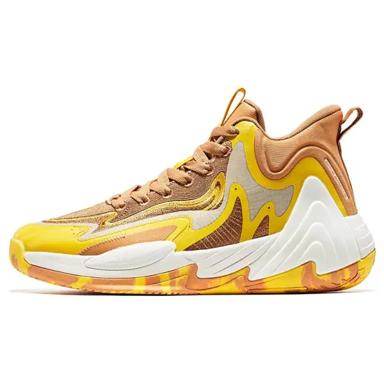Erke Basketball Shoes Men Mid Top Brown/Yellow