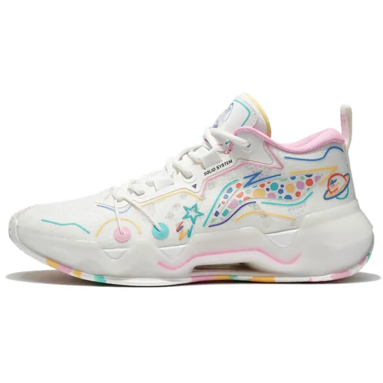 Disney X LINING Liren 2 Low Basketball Shoes Men Low-Top Mist White/Peachwood Pink
