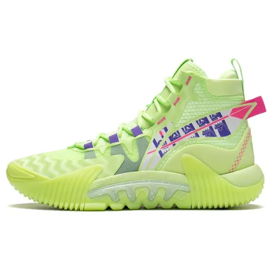 LINING Badfive 2 Basketball Shoes Men High-Top Neon Ice Green/Red Blue