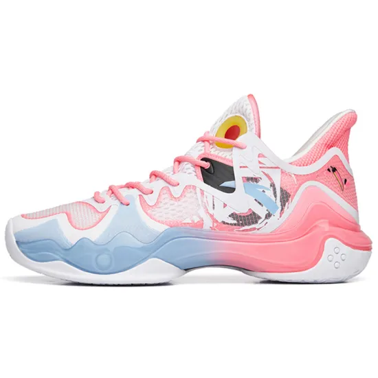 ANTA Shock Wave 4 Basketball Shoes Men Low Top Blue/Pink