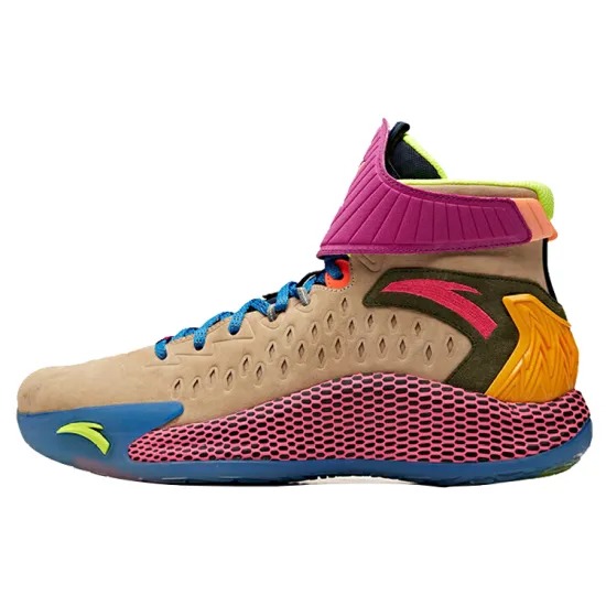 ANTA Kt5 Basketball Shoes Men High Top Dust Gray/Cool Gray/Neon Green/ANTA Purple