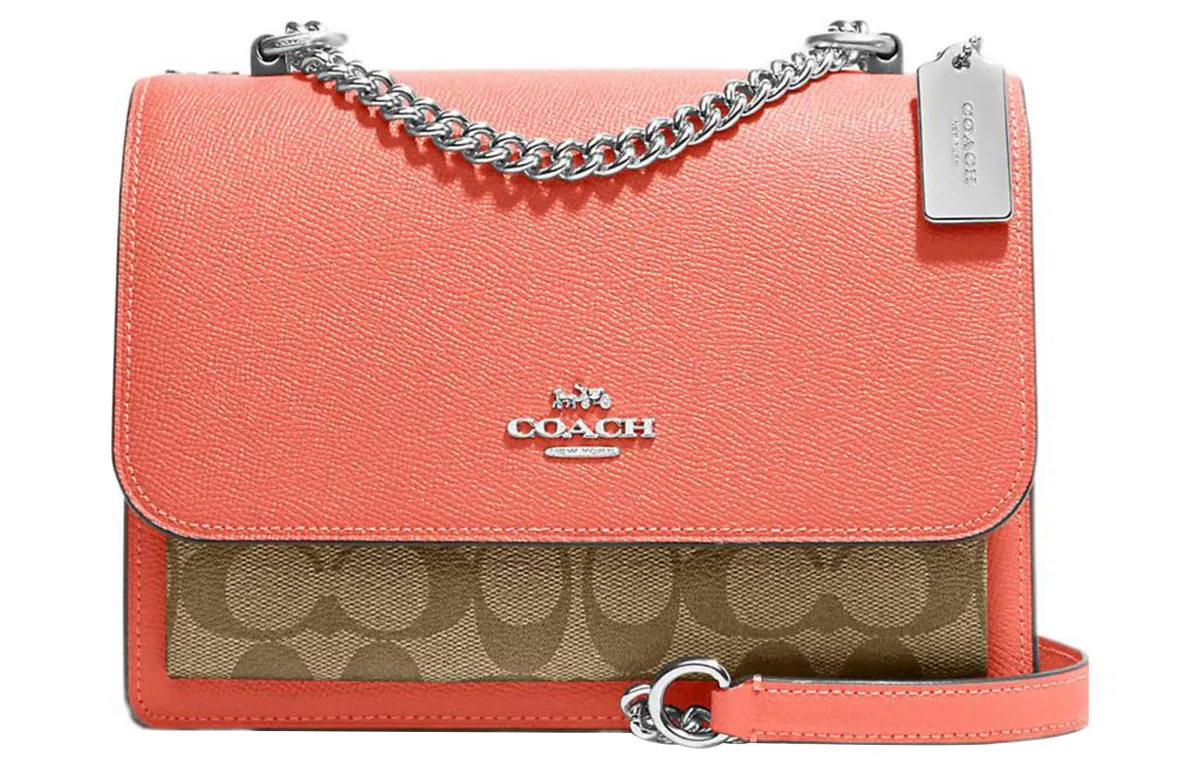 COACH Klare Cross Grain Leather With Canvas Crossbody Bags Small Women's Orange & Brown
