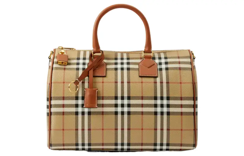 Burberry Leather Bowling Bag Handbag Medium Women's Archive Beige/Heather Brown