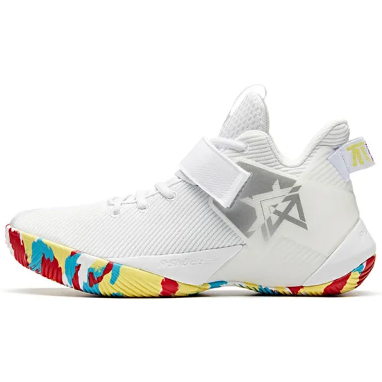 Anta Cushioned Slip Resistant Low Top Basketball Shoes White Yellow Blue