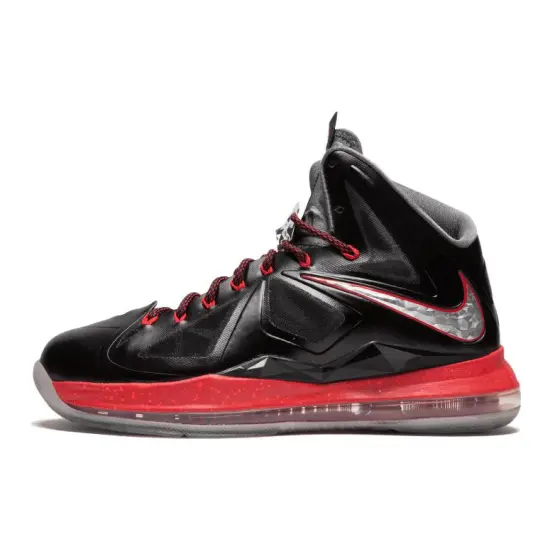 Nike Lebron 10 Basketball Shoes Men High-top Black / Chrome White / College Red / Cool Gray