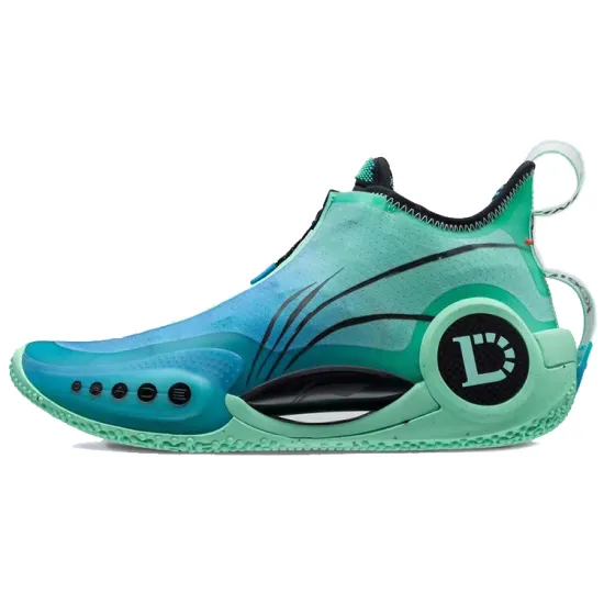 LINING WOW 9 Basketball Shoes Men Mid-Top Bright Blue/Fluorescent Turquoise