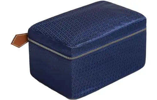 HERMES Travelsilk Silk, Bareina Calfskin Storage Bag Men's Sapphire Blue