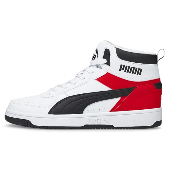 PUMA REBOUND Series Basketball Shoes Unisex High-top Black/Red/White