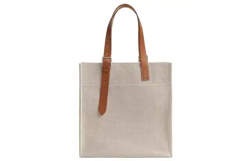 HERMES Etriviere Pocket Canvas With Hunter Cow Leather Handbag Men's Light Beige & Light Tawny