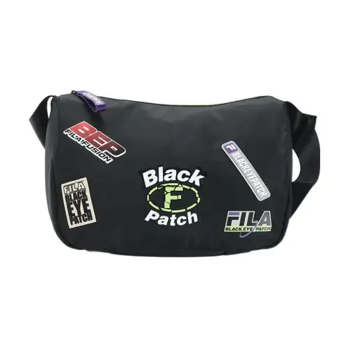 FILA FUSION Zip Closure Fabric Shoulder Bag, Crossbody Bag Regular Unisex Black