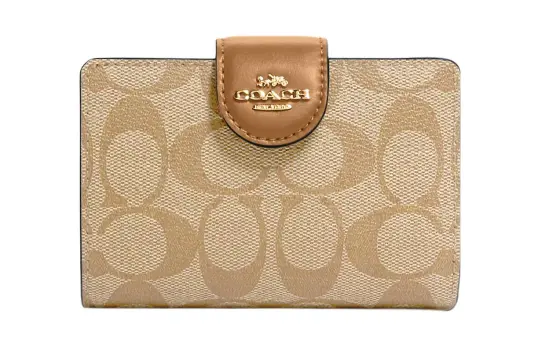 COACH Corner Zip Coated Canvas With Leather Wallet Women's Khaki