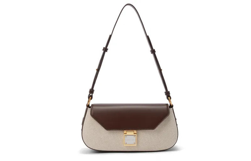 CHARLES&KEITH PU Leather Shoulder Bag, Crossbody Bag Small Women's Dark Brown Dark Brown/Beige