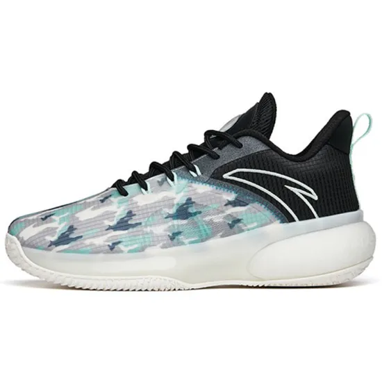 ANTA Basketball Shoes Men Low-Top Ivory White/Celadon Green/Black