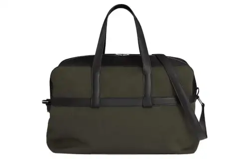 HERMES Wooly Canvas With Evergrain Calfskin Travel Bag, Shoulder Bag, Crossbody Bag, Handbag Men's Peat & Black