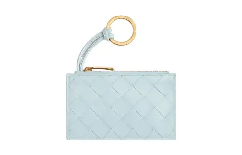 Bottega Veneta Sheepskin With Cow Leather Card Holder Key Pouch Women's Washed Water Duck Blue
