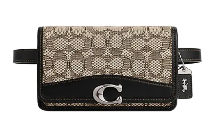 COACH Bandit Fabric With Cow Leather Sling Bag, Fanny Pack, Crossbody Bag Women's Gray & Black
