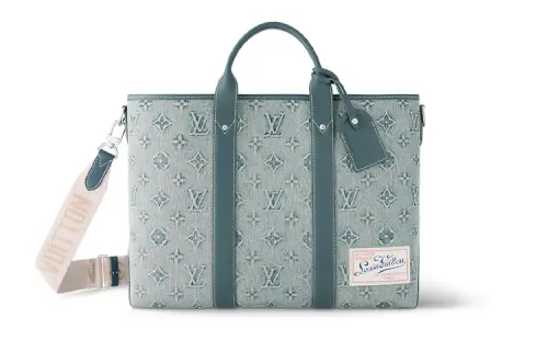 LOUIS VUITTON Weekend Tote Nm Monogram Washed Denim Coated Canvas