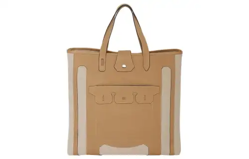 HERMES Monsieur B Canvas With Calfskin Tote Bag, Shopping Bag, Handbag Women's Brown & Black & Gray