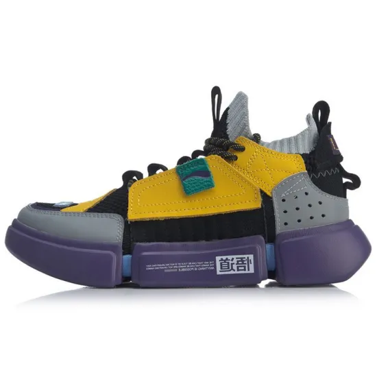LiNing Vintage Basketball Shoes Women's Mid-Top Black Gray Yellow