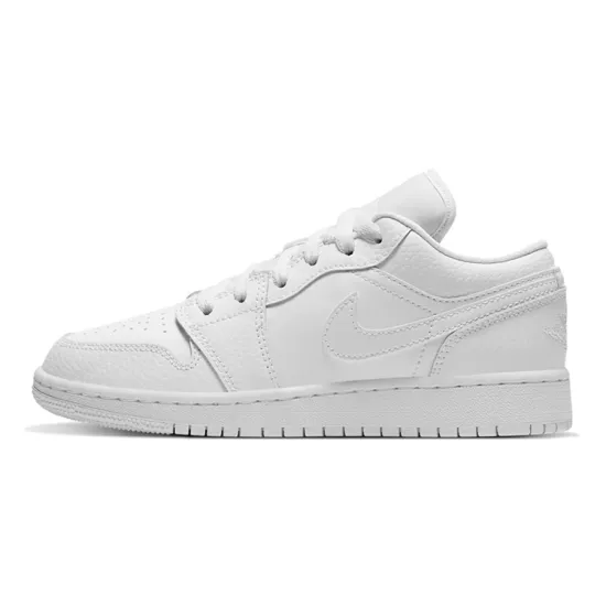 Jordan 1 Low Triple White Tumbled Leather GS