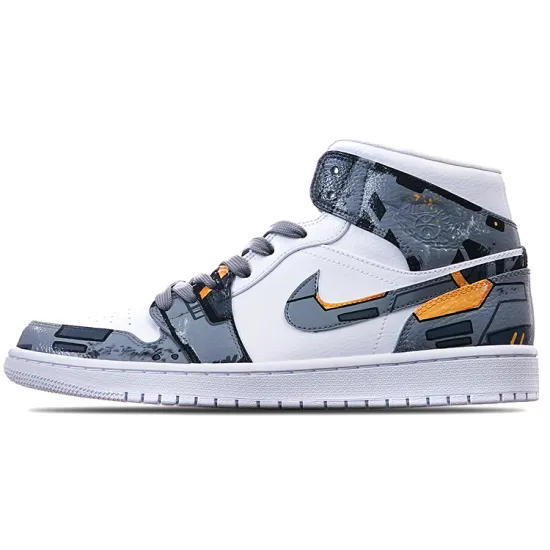 Air Jordan 1 Vintage Basketball Shoes Unisex Mid-top Gray/White/Yellow
