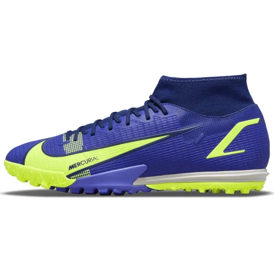 Nike Mercurial Superfly 8 Academy TF Turf High-Top Soccer Shoes Blue