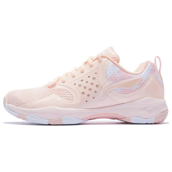 LINING Battle Halberd Badminton Shoes Women's Low-Top Neon Orange Pink/Standard White