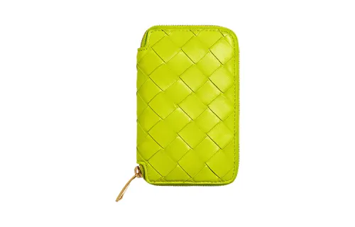Bottega Veneta Sheepskin Card Holder Key Pouch Women's Lemon Kiwi Green