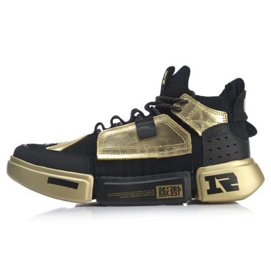 RNG x LiNing Essence ACE Anti Slip Wear Resistant Mid Top Vintage Basketball Shoes Men's Black Gold