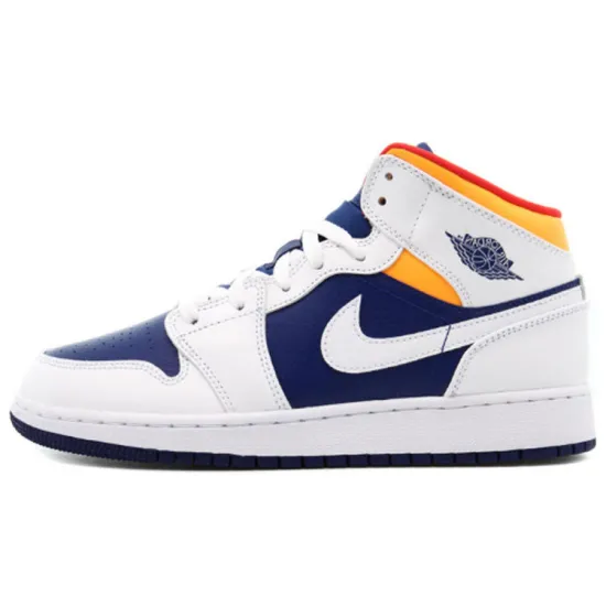 Jordan 1 Mid White Laser Orange Deep Royal Blue GS