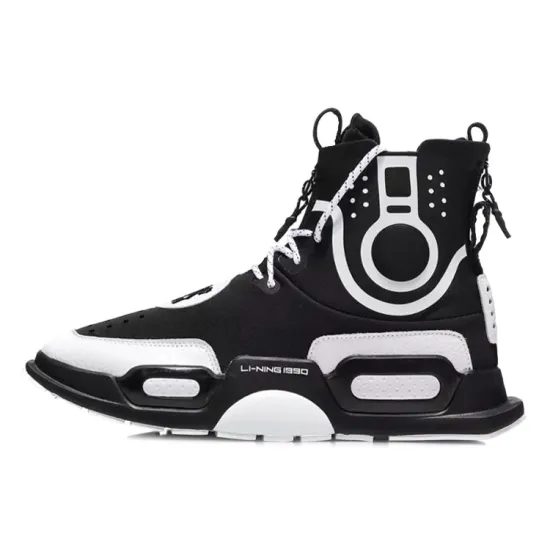 LiNing Reburn Vintage Basketball Shoes Unisex High Top Black/White