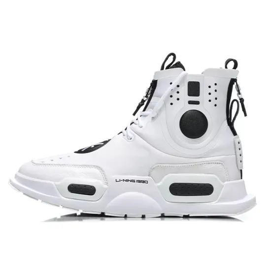 LiNing Reburn Vintage Basketball Shoes Men High-Top White Black