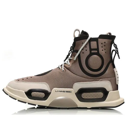 LiNing Rekindled Cushioning Anti Slip And Wear Resistant High Top Vintage Basketball Shoes Men's Brown