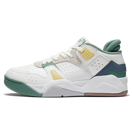 LINING Vintage Basketball Shoes Women's Low-Top Ecru/Aqua Green