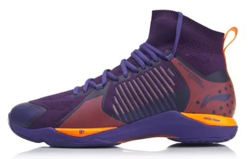 Li Ning Raid 2 Cushioning Support Mid top Professional Competition Badminton Shoes Unisex Crown Purple