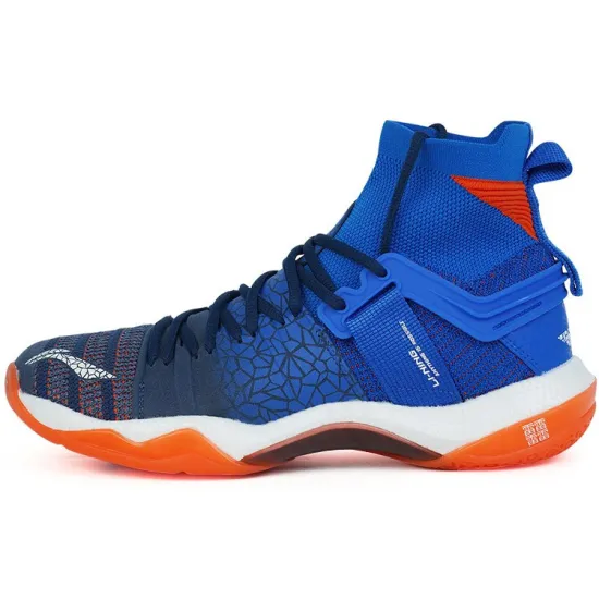 LiNing Roar II Cushioned Slip Resistant Abrasion Resistant High Top Badminton Shoes Deep Prussian Blue