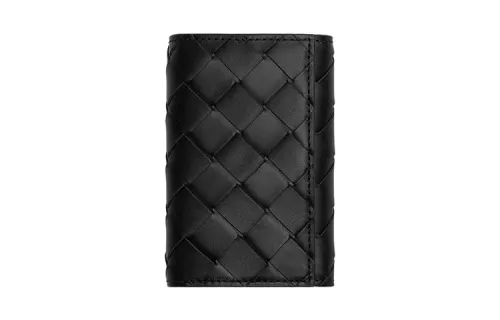 Bottega Veneta Cow Leather Card Holder Key Pouch Men's Black/Papaya