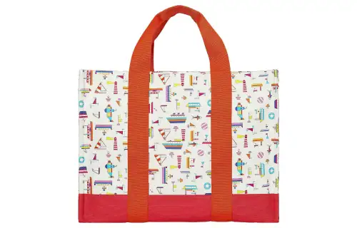HERMES Canvas Bag, Tote Bag, Shopping Bag, Handbag Small Women's Orange & Red & White