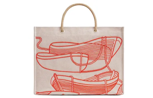 HERMES Thalassa Cotton Tote Bag, Shopping Bag, Beach Bag, Handbag Women's Red