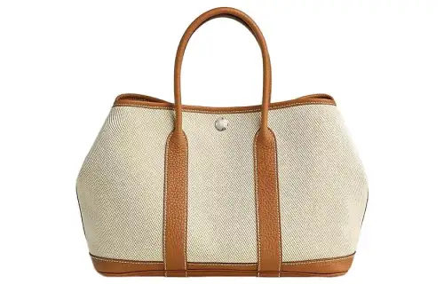 HERMES Garden Party Officier Canvas With Negonda Calfskin Handbag 30 Women's Sand Yellow/Gold