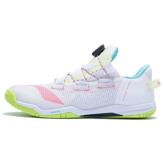 LiNing Non slip Wear resistant Shock Absorption Low Top Table Tennis Shoes Unisex White Green Pink