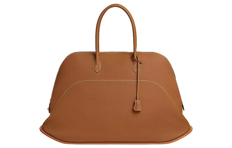 HERMES Bolide Togo Calfskin Patch Print Swift Calfskin Bowling Bag, Handbag Men's Gold