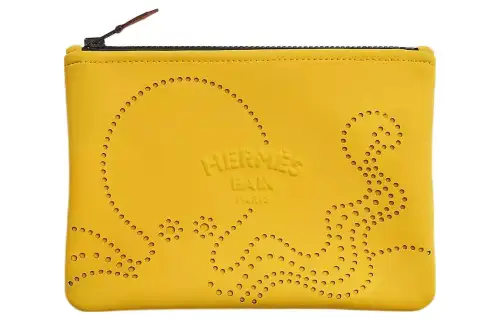 HERMES Neobain Waves Chamonix Calfskin Clutch Small Women's Yellow