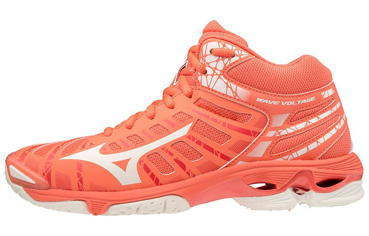 Mizuno Wave Voltage Mid wear-resistant anti-slip mid-cut sports volleyball shoes for women, orange