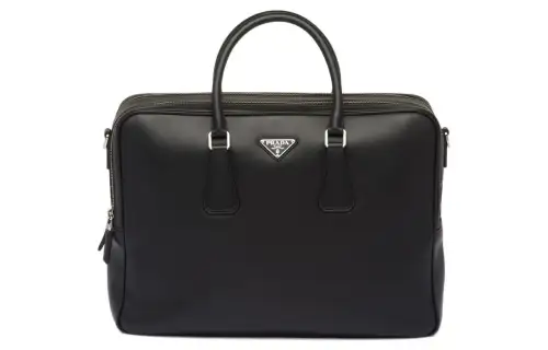 PRADA Leather Portable One Shoulder Crossbody Briefcase Men's Black